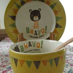 BRAVO！クマちゃんプレート＆スープカップ（木製スプーン付き）セット