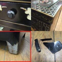 螺鈿黒漆 アンティーク 花鳥図 彫刻 レトロ 飾り棚 サイドボード キャビネット 札幌市 厚別区