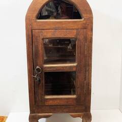 アンティーク】チーク材 無垢材 木製 猫脚 ドーム型 ガラス