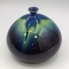 九谷焼 人間国宝 三代 徳田八十吉 （正彦）碧明釉 耀彩 壷