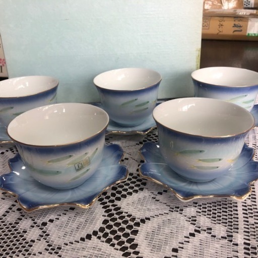 未使用品　永峰　湯のみ　茶托　5客　セット　箱入り　彩　せせらぎ　人気商品‼︎