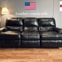 ☑️メル売約済　00’s USA LANE本革張り80万円大塚家具輸入3人掛けトランスフォームカウチソファー