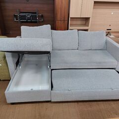 ニトリ　ノアーク　布張り右カウチソファーベッド　グレー　【愛品倶楽部柏店】