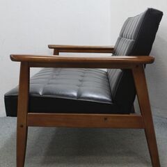 karimoku/カリモク60 Kチェア2シーター 二人掛け ブラック アームトップ/ラバートリー材  ソファ 中古家具 店頭引取歓迎 R5864)