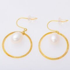 K18 淡水真珠 ループピアス 品番p22-50