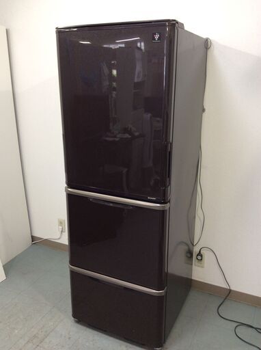 （6/12受渡済）YJT4368【SHARP/シャープ 3ドア冷蔵庫】激安品 2015年製 SJ-PW35A-T 家電 キッチン 冷蔵冷凍庫 両開きドア 自動製氷 350L
