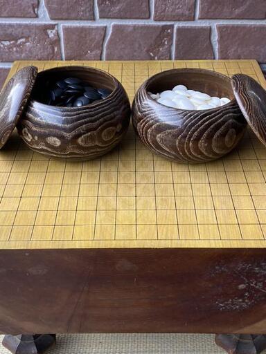囲碁、将棋、麻雀 木製脚付き碁盤 碁石（蛤・那智黒）碁笥 ☆3点揃