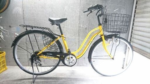 自転車中古 Ever Green 外装6段変速 カゴリアキャリア鍵付き タイヤ26