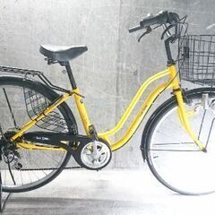 自転車中古 Ever Green 外装6段変速 カゴリアキャリア鍵付き タイヤ26 