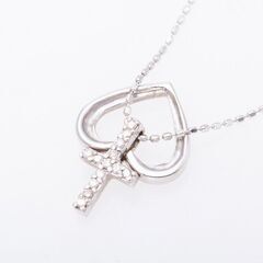 K18WG/K14WG ダイヤモンド ネックレス (クロス&ハート) 品番n21-97