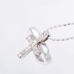 K18WG/K14WG ダイヤモンド ネックレス (クロス&ハート) 品番n21-97