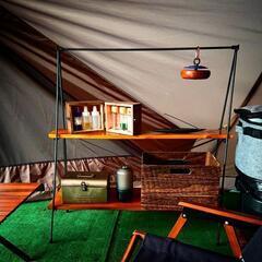 《 キャンプ･アウトドア･テント》オガワタッソ、メッシュスクリーン、自在ポール4本、自作ラック、他set