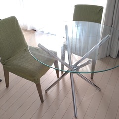 ダイニングテーブルセット　高級イアタリアブランド椅子3脚×ガラス...