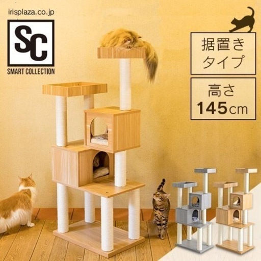 ほぼ未使用 アイリスオーヤマ 木製キャットタワー 猫 多頭飼い