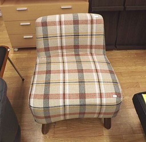 値下げ！Hannari Chair はんなりチェア HNR-C55 チェック柄 ベージュ系 パーソナルチェア 1人掛けソファ 椅子 モダン 和 カバーリング　西岡店