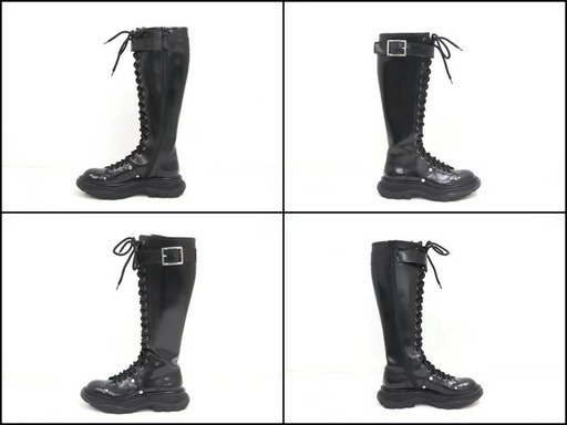 アレキサンダーマックイーン　ブラックレザー　レースアップロングブーツ Alexander McQueen（アレキサンダーマックイーン） Tread Lace Up Boot
