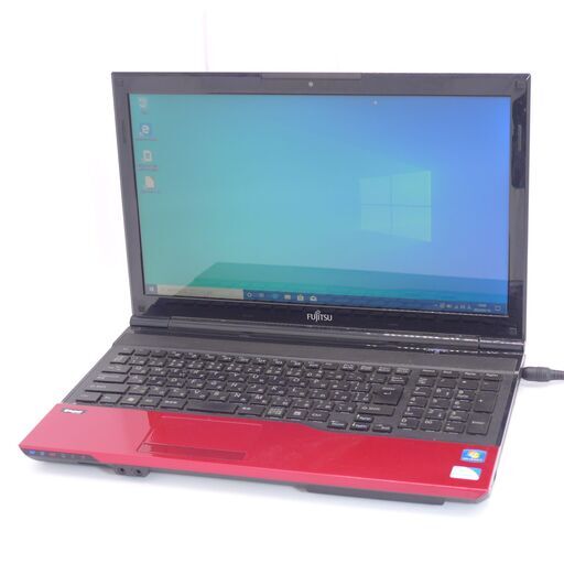 中古美品 新品高速SSD 15.6型 赤 ノートパソコン 富士通 AH42/H Pentium 4GB DVDRW 無線 Bluetooth カメラ Windows10 Office