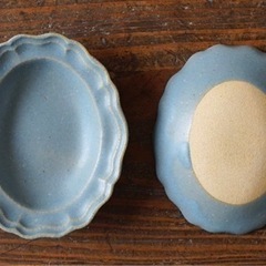 よしざわ窯　ブルーグレー楕円洋豆皿　2枚セット