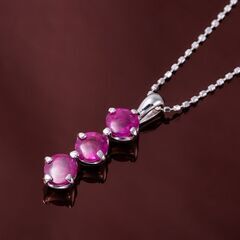 K18WG 3連ルビー ネックレス 品番n21-98