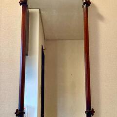 ウォールミラー　手彫り　木製　大型壁掛け鏡