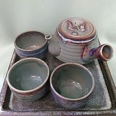 150 急須・湯呑みセット(陶器製おぼん付)