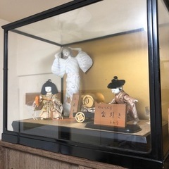日本人形３体　ガラスケース付き