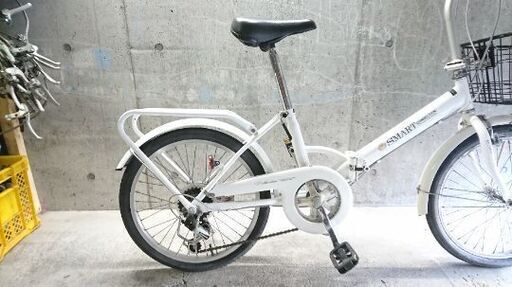 折りたたみ自転車中古 SMART 外装6段変速 カゴリアキャリア付き タイヤ 