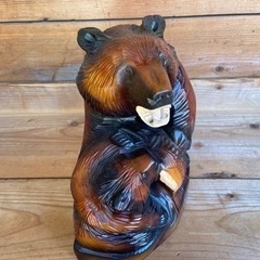 熊の親子の木彫り置物