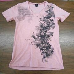 タカキュー　TAKA-Q　Vネック　Tシャツ　ピンク系　Sサイズ