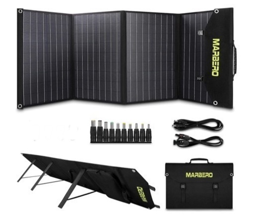 【未使用】MARBERO ソーラーパネル 100W 太陽光発電 自立スタンド付き USB/DC出力対応