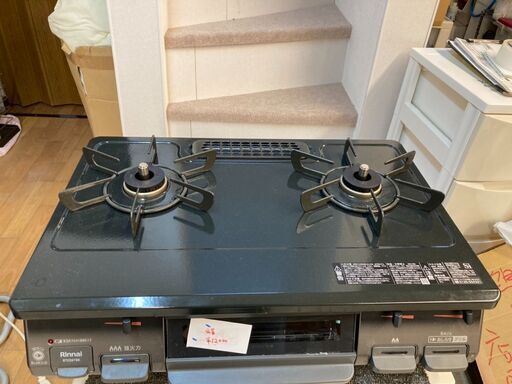 ☆中古￥12,000！Rinnai　2口ガスコンロ　家電　RTE597BKL型　都市ガス　【BE095】