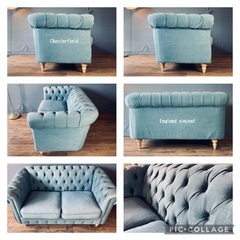 ☑️メル売約済　イギリスヴィンセントターコイズグリーン2人掛けソファー極上コンディション
