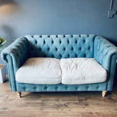 ☑️メル売約済　イギリスヴィンセントターコイズグリーン2人掛けソファー極上コンディション