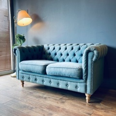 ☑️メル売約済　イギリスヴィンセントターコイズグリーン2人掛けソファー極上コンディション