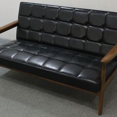 karimoku/カリモク60 Kチェア2シーター 二人掛け ブラック アームトップ/ラバートリー材 ソファ 中古家具 店頭引取歓迎 R5940)