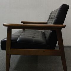 karimoku/カリモク60 Kチェア2シーター 二人掛け ブラック アームトップ/ラバートリー材 ソファ 中古家具 店頭引取歓迎 R5940)