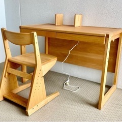国産天然木学習机&椅子（高さ調節式）