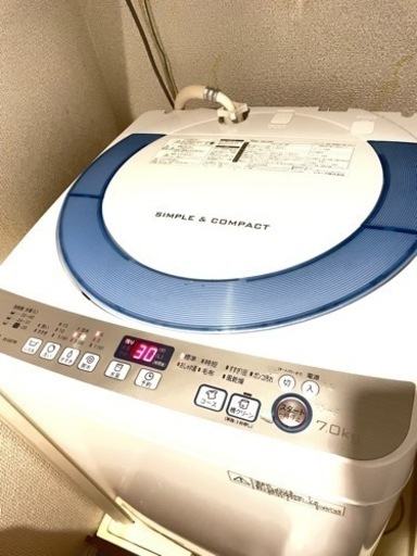 【取引中】自動洗濯機 7.0kg Ag+イオン シャープ ES-GE70R-A 2016年製造 送風乾燥付き 一人暮らし 単身用