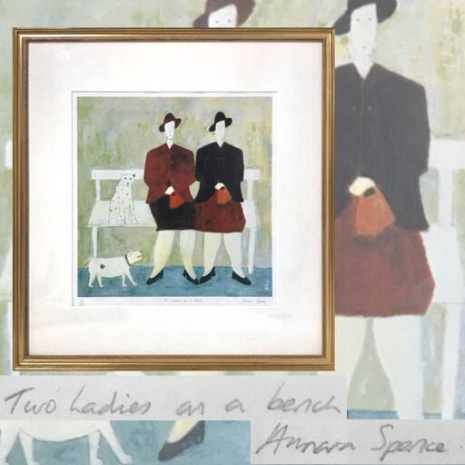FG4/40 アノラ・スペンス/ANNORA SPENCE 二人の婦人 シルクスクリーン ED 17/275 71×67cm 直筆サイン 真作保証 Two ladies on a bench