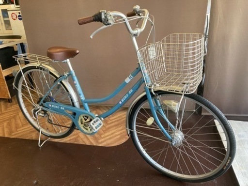 タイヤ、チューブ新品！LEDオートライト】6段変速 26インチ 水色