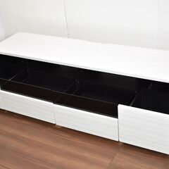 【ジモ取引終了7/17】≪zy445≫極美品 シギヤマ家具 高級 AV/TVボード/テレビ台 ハイグロスシート/ホワイトヘアライン リビング 40515-02