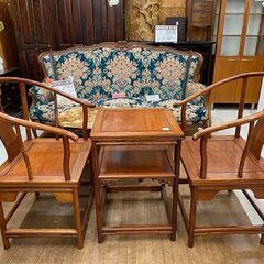 【愛品館 江戸川店】中国家具 ラウンジチェア＆テーブル3点セット ID:152-007960-007 