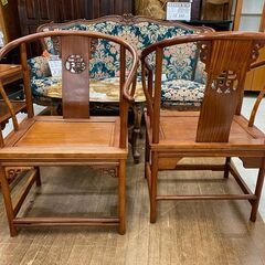 【愛品館 江戸川店】中国家具 ラウンジチェア＆テーブル3点セット ID:152-007960-007 