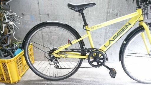 買い物自転車 LASSEN ラッセン 26インチ 6段変速 ライト 籠付き イエロー 配送無料 買い物自転車 LASSEN ラッセン 26インチ 6段変速 ライト 籠付き