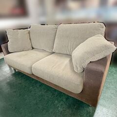 2人掛け カウチソファ ブラウン ツートンカラー クッション 2個付