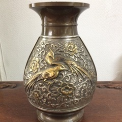 真鍮 鳥柄 花瓶 花器