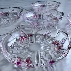ガラス皿　SOGA 5枚セット　花　ピンク×紫