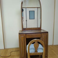ドレッサー  ミラー 木製 鏡台 化粧台 椅子 ライト コンセント付
