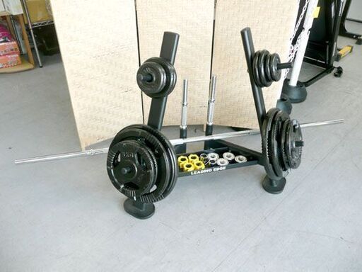 ハンマートーンバーベルセット 約100kg 1.25kg×4,2.5kg×4,5kg×4,10kg×2,15kg×2 シャフト ラック付き 筋トレ トレーニング 札幌市手稲区