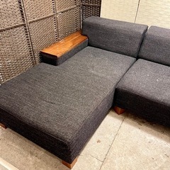 【売約済み】　【39万円】【ジモティー限定！お持ち帰りで5,000円お値引き！】FLANNELSOFA　フランネルソファ　BRICK　ブリック　3シーター 3Pソファ 木肘 ウォールナット 無垢材 カウチ　ワイド　検　ネイビー　グレー　テーブル　ソファテーブル　肘掛け　肘置き　サイドテーブル　ウォルナット